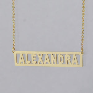 10k solid gold personalized nameplate bar pendant on split Rollo chain