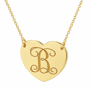 Custom Solid Gold Single Initial Heart Monogram Necklace