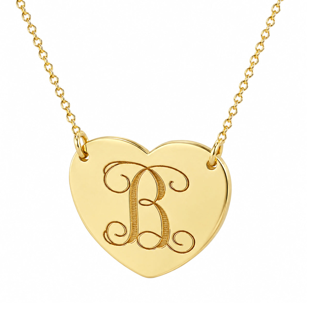 Custom Solid Gold Single Initial Heart Monogram Necklace