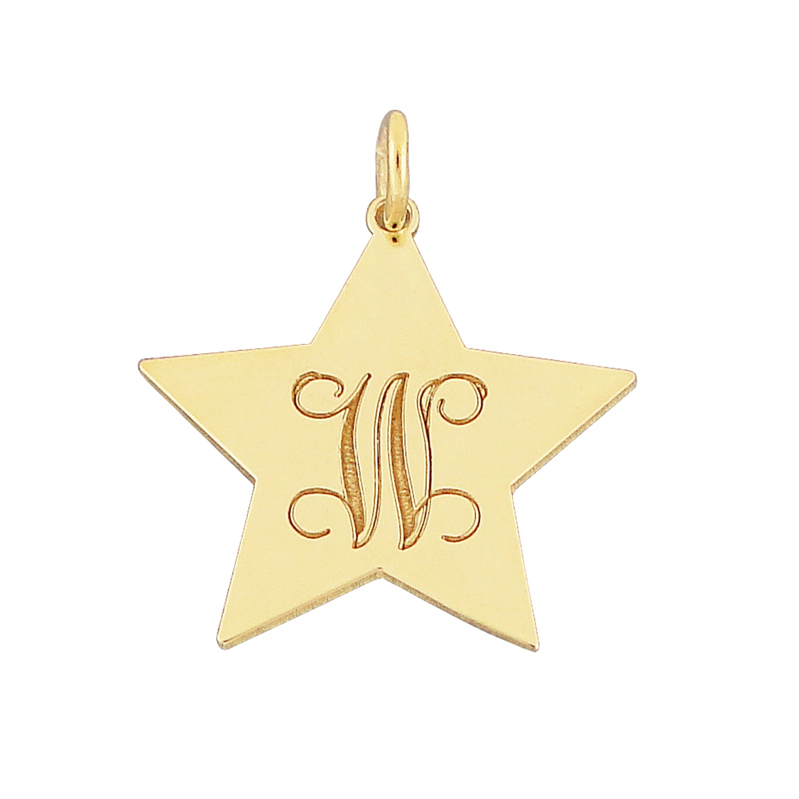Custom 14K yellow gold star charm pendant engraved with monogram initial W
