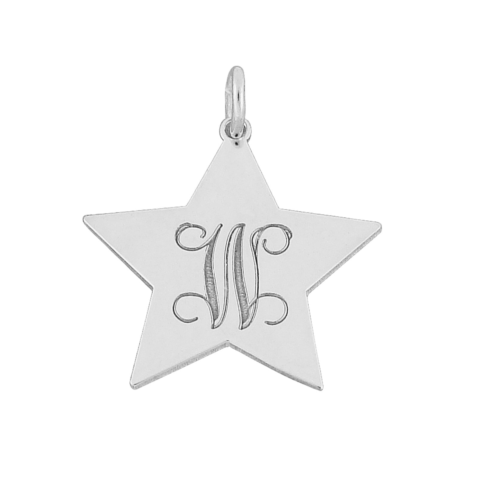 Dainty 14K solid white gold star initial pendant with custom laser engraving