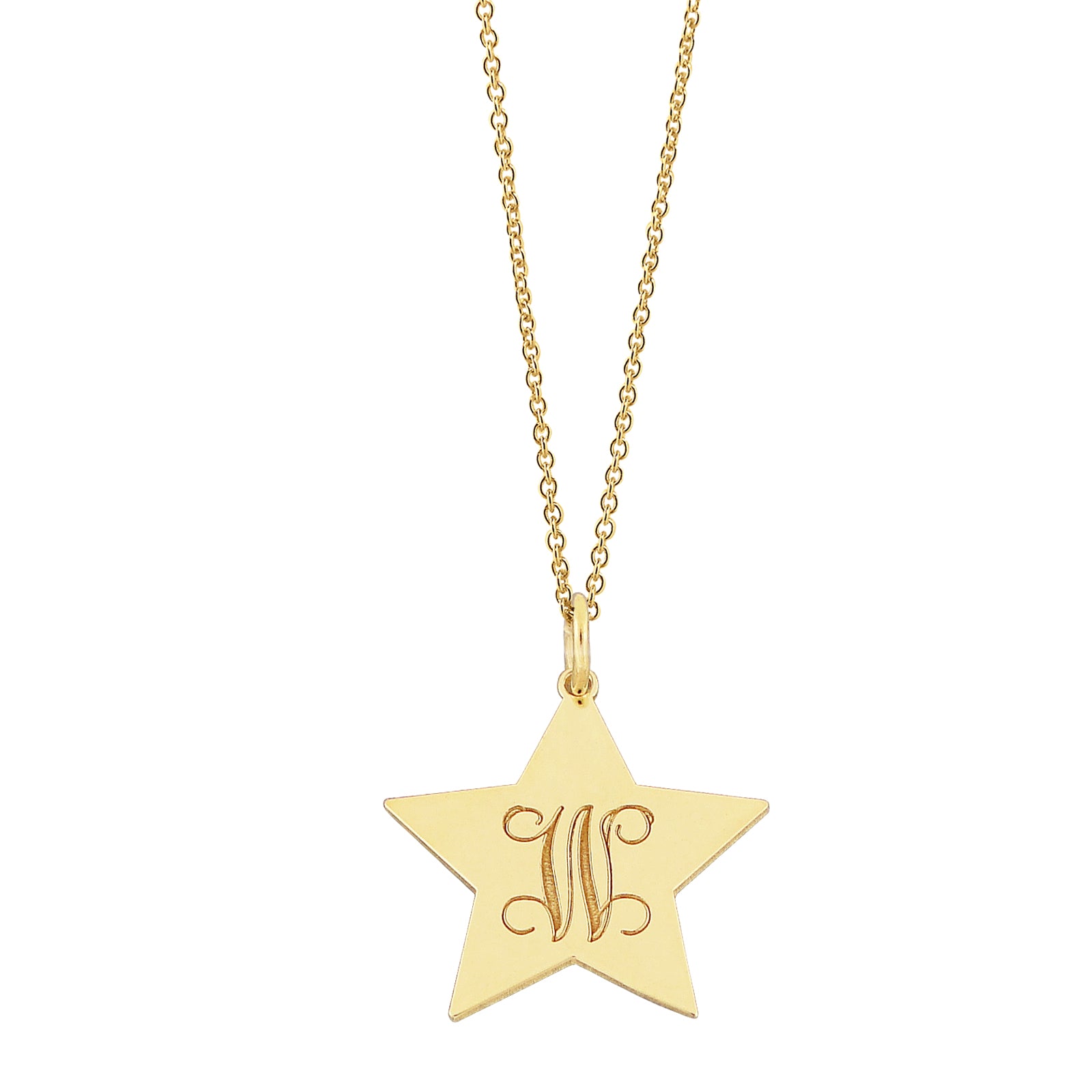 High-precision laser engraved monogram initial on solid gold star disc