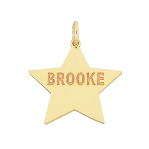 Solid Gold Personalized Name Laser Engraved Star Disc Charm Pendant Minimal Fine Jewelry