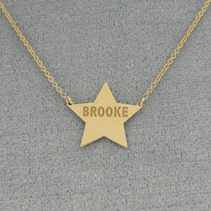 Solid 10k or 14k Gold Laser Engraved Star Disc Charm Necklace GC26C
