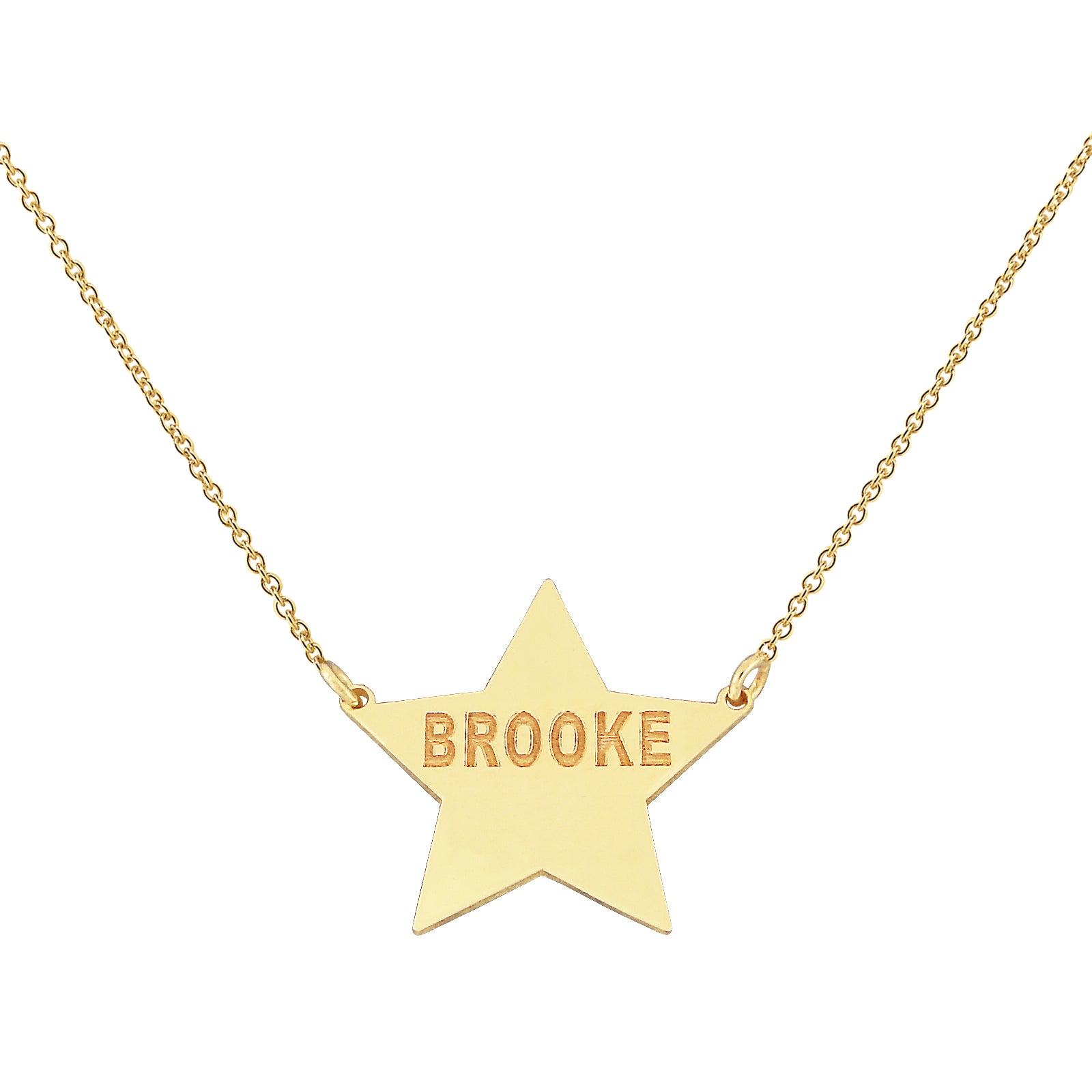 Personalized 14K yellow gold star charm necklace with custom laser-engraved name