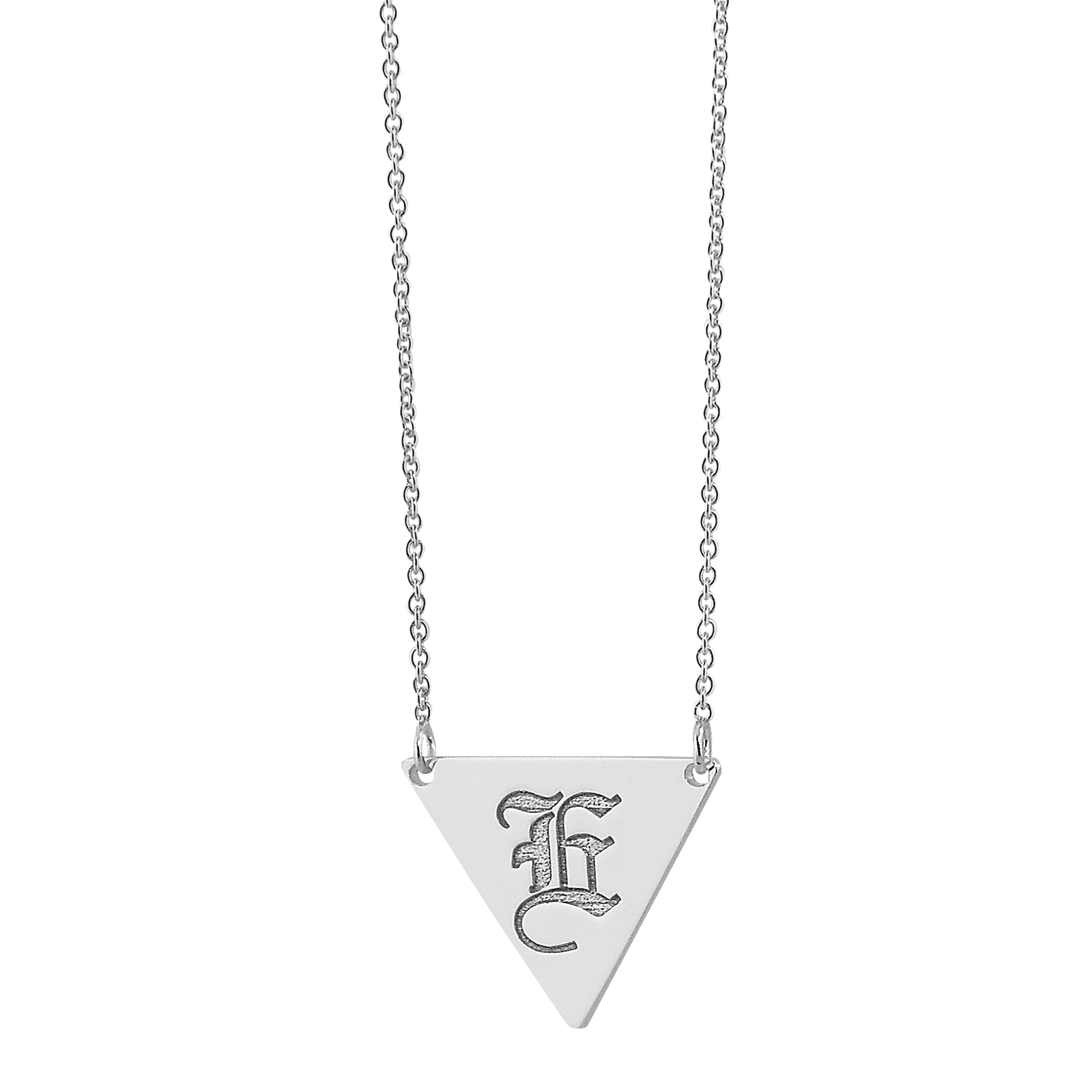 Solid 14k white gold custom engraved triangle monogram necklace