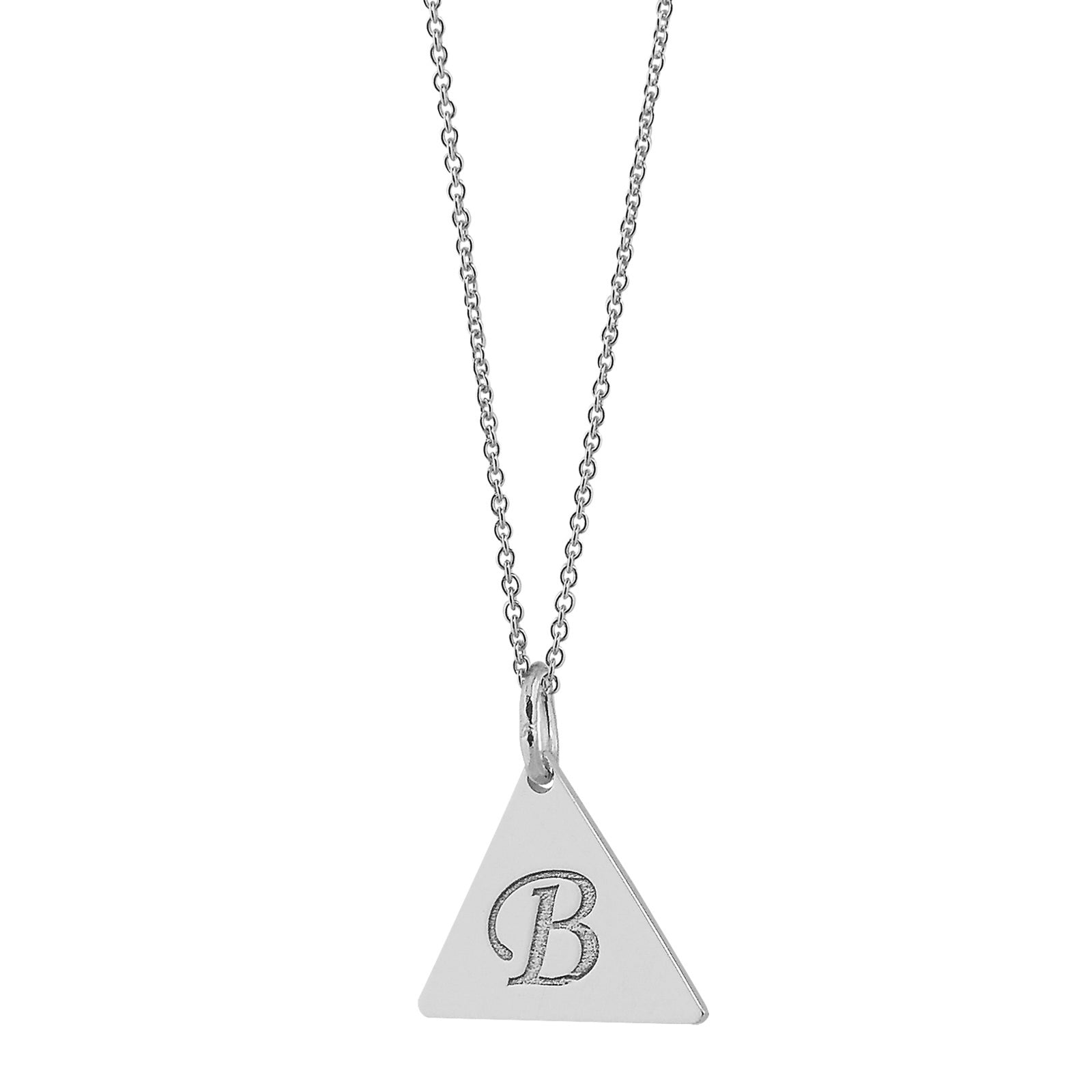 Solid white gold triangle initial pendant with Rolo chain