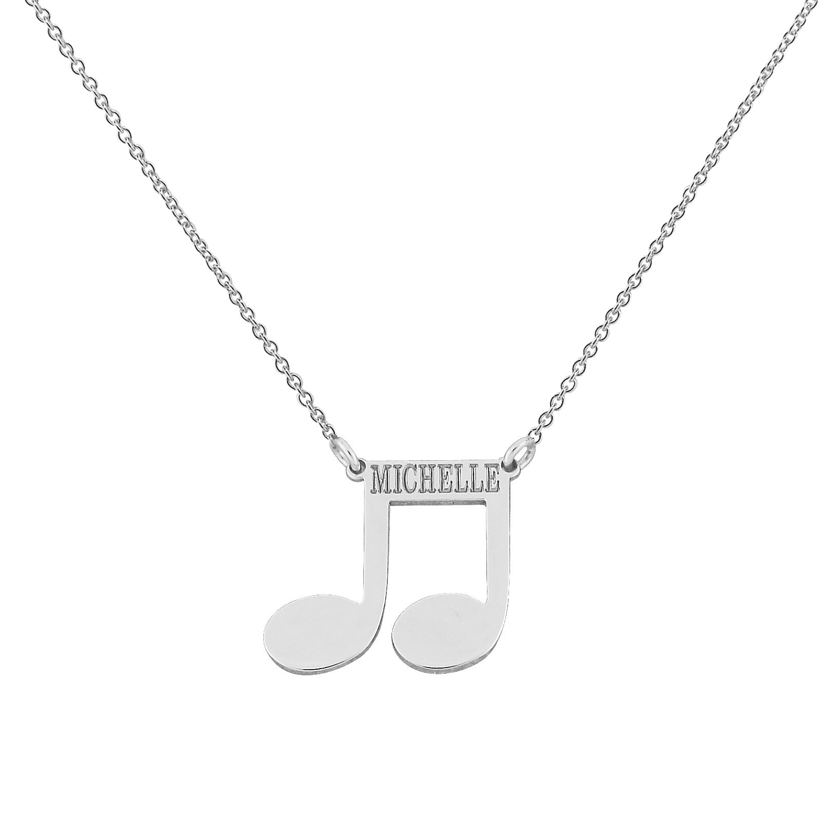 Solid white gold laser engraved music note charm pendant