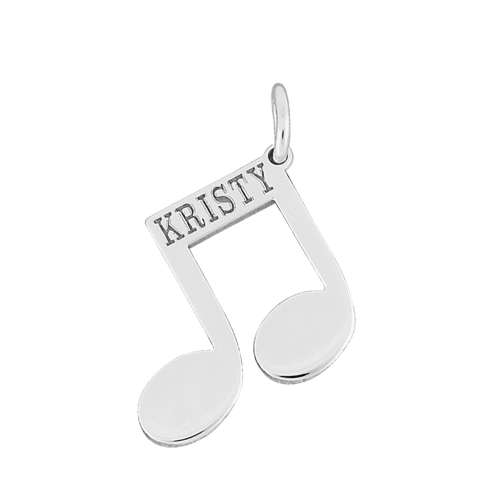 Handcrafted solid white gold music note charm with laser-engraved name