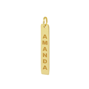 Solid 10k yellow gold vertical bar necklace engraved vertically with custom name