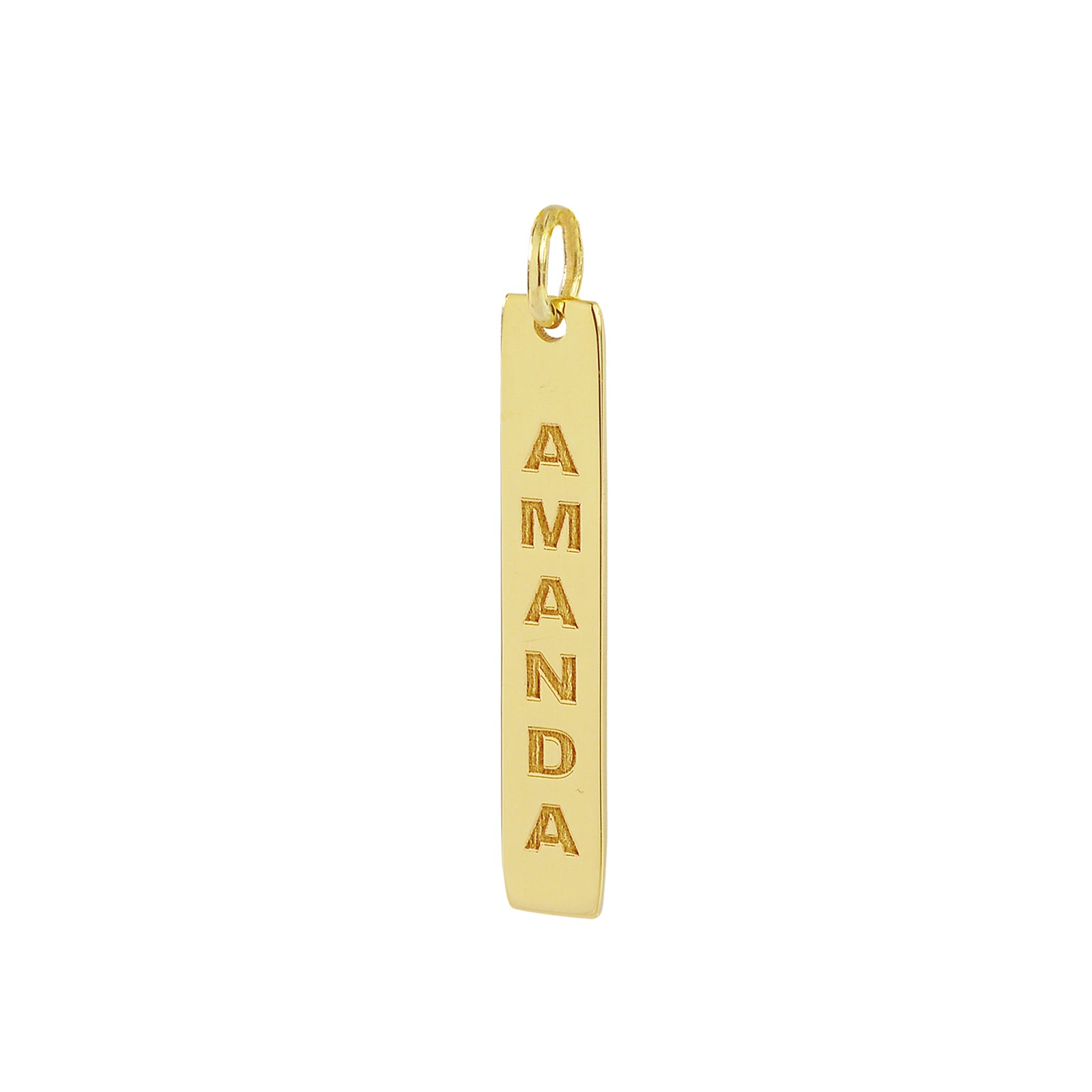 Solid 10k yellow gold vertical bar necklace engraved vertically with custom name