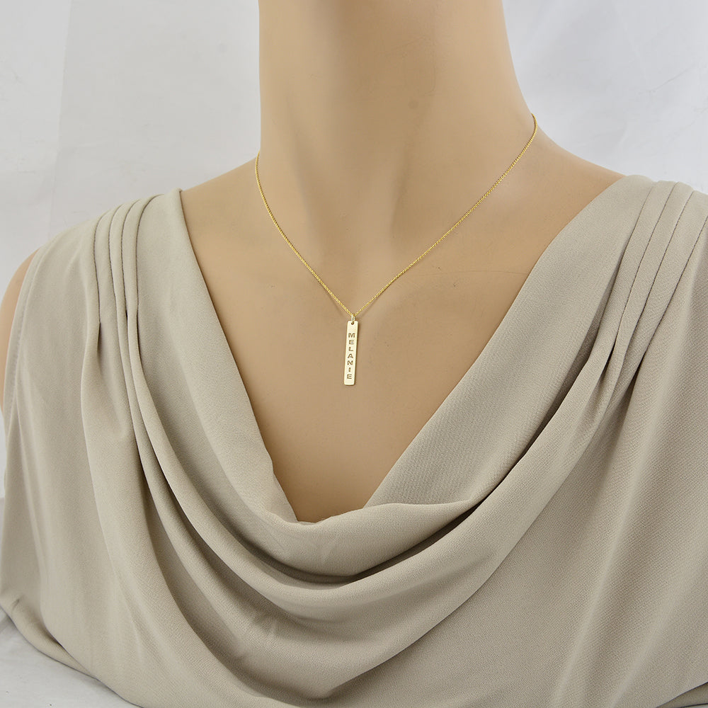 10k or 14k Solid Gold Vertical Bar Pendant 1&quot; Tall Dainty Personalized Engraved Minimal Jewelry