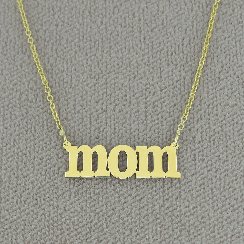 Solid 14k yellow gold mom necklace