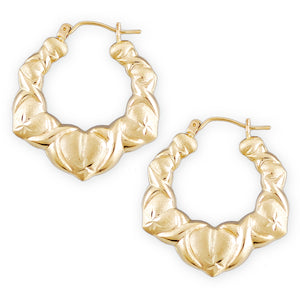 10K yellow gold XO heart puffy door knocker earrings pair