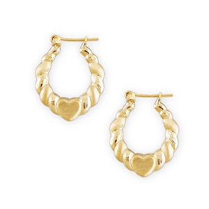 Baby 10K Yellow Gold Heart Door Knocker Earrings 0.75 Inch
