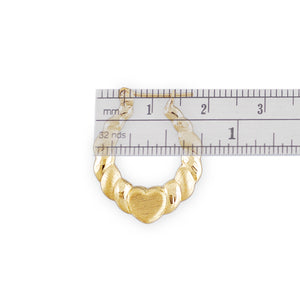 Hinged snap closure on 10K yellow gold heart hoop earrings