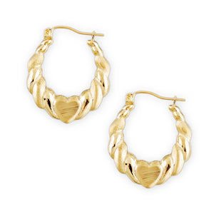 Small 10kt Gold Heart Drop Door Knocker Earrings 1 Inch.