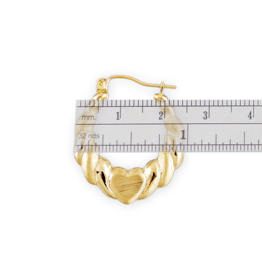 Small 10kt Gold Hollow Puffy Heart Drop Door Knocker Earrings 1 Inch Wide.