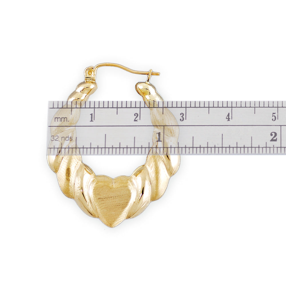 10k Real Gold Heart Drop Down Hollow Door Knocker Earrings 1.1 Inch Wide.