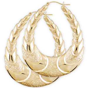 10K solid yellow gold large oval shrimp door knocker earrings, 2.1 inches wide