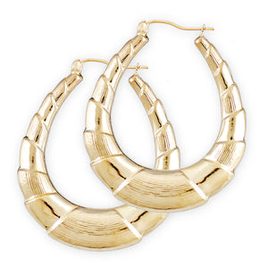 Solid 10k yellow gold skinny shrimp door knocker oval hoop earrings pair