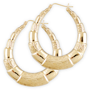 10K yellow gold oval skinny shrimp door knocker earrings 1.75 inch wide