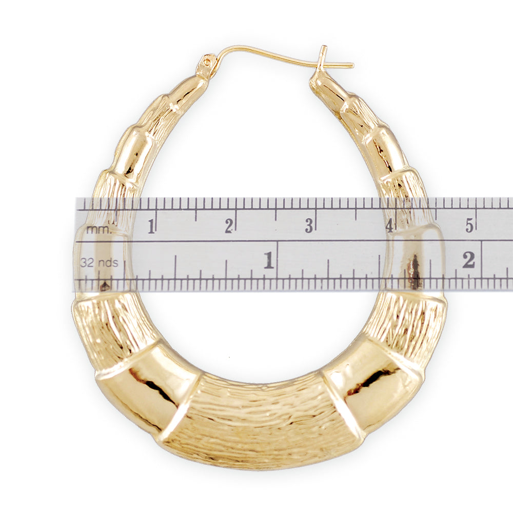 10k Real Gold Skinny Shrimp Door Knocker Oval Shape Drop Down Earrings 1.75 Inches Wide