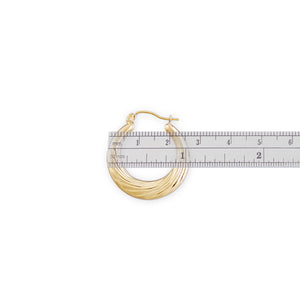 1 inch size measurement diagram of 10K gold swirl doorknocker hoop earrings