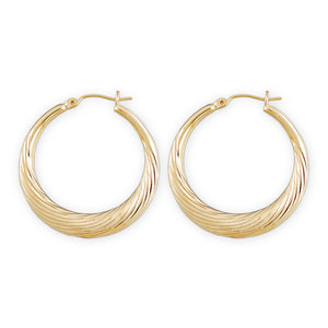 10K solid yellow gold swirl round door knocker hoop earrings - 1.25 inch diameter