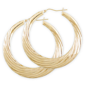 10K Solid Gold Swirl Door Knocker Earrings 2.25 inch diameter front view