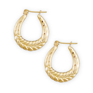 Pair of baby 10K yellow gold wheat design hollow door knocker earrings, 3/4 inch
