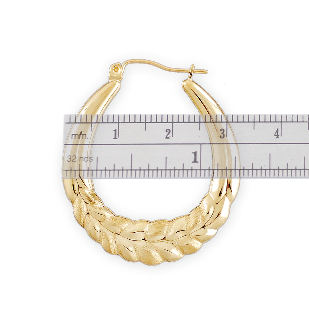 10k Real Gold Wheat Design Hollow Door Knocker Hoop Earrings 1.25 inches wide