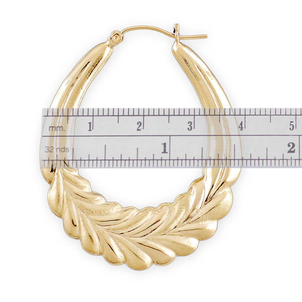 Large 10k Real Gold Wheat Design Hollow Door Knocker Hoop Earrings 1.5 inches