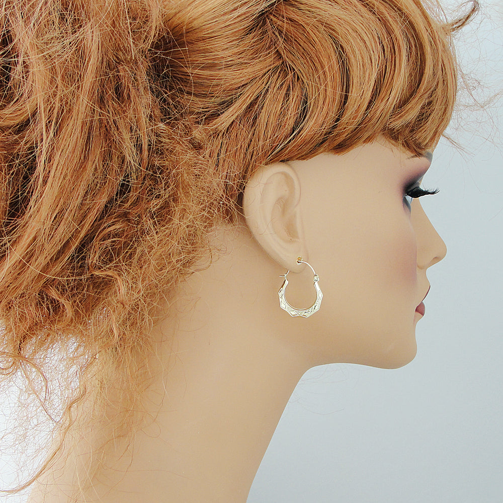 Small 10kt Gold Hollow Door knocker Drop Down Earrings 0.75 inch Wide