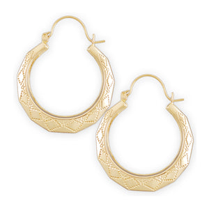 10K yellow gold hollow doorknocker drop earrings 1 inch wide on white background