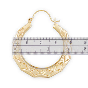 10K yellow gold puffy hollow doorknocker drop earrings 1.5 inch