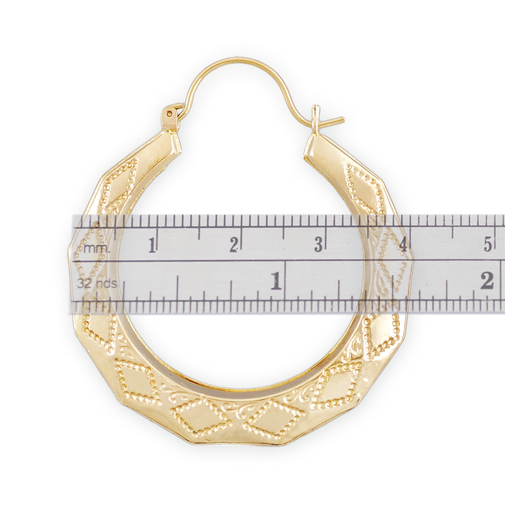 10k Gold Hollow Door knocker Drop Down Earrings 1.5 inch Wide