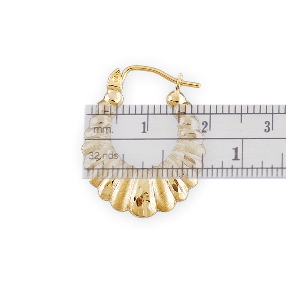 Small 10kt Gold Diamond Cuts Shrimp Puffy Hollow Earrings 0.75 Inch Wide