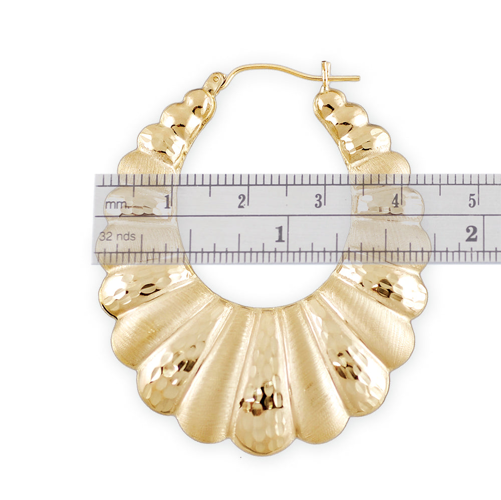 10k Real Gold Diamond Cuts Shrimp Door Knocker Hollow Puffy Earrings 1.75 Inch Wide