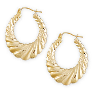 10K Yellow Gold Diamond-Cut Swirl Shrimp Door Knocker Earrings - Front View