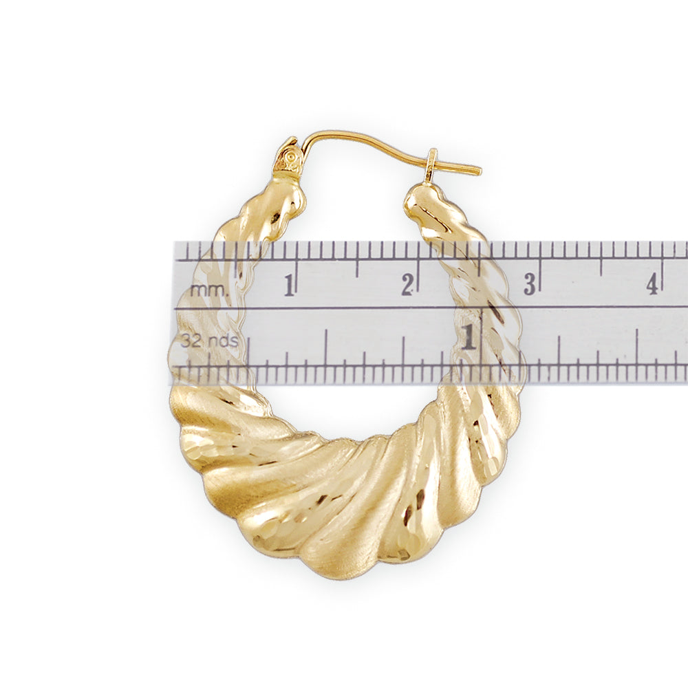 Real 10k Gold Diamond Cuts Shrimp Door Knocker Swirl Earrings 1.1 Inch Wide
