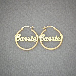 14K solid yellow gold 1 inch personalized name hoop earrings with 2mm tube