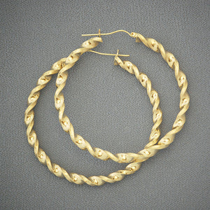 Pair of 10K yellow gold 4mm twisted hoop earrings 2 inch diameter