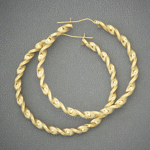 10k real yellow gold 4mm twisted round hollow circle hoop earrings 60mm