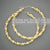 10k Real Gold 4 mm Twisted Round Hollow Circle Hoop Earrings Medium Large Size 2.3 inches Diameter