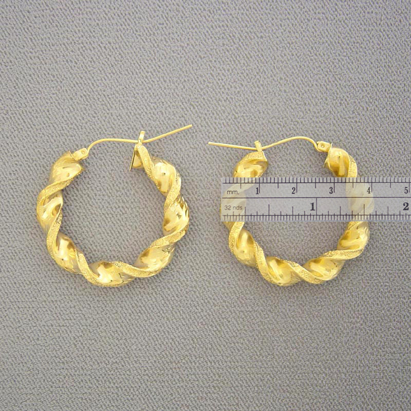 10k Round Real Gold 6 mm Twisted Hollow Hoop Earrings 1.6 inches.