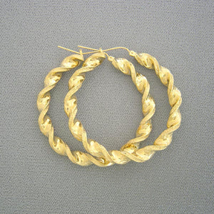 10k yellow gold 6mm twisted round hoop earrings 2 3/8 inch diameter