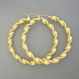 10K Yellow Gold 6mm Twisted Round Hoop Earrings - 2.75 Inch Diameter
