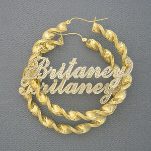 Custom 10k Gold Personalized Iced Out Name Hoop Earrings with 6mm Twisted Hoop