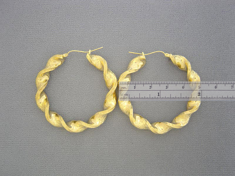 Real 10k Gold 8 mm Twisted Round Thick Hollow Hoop Earrings 2 inches Diameter